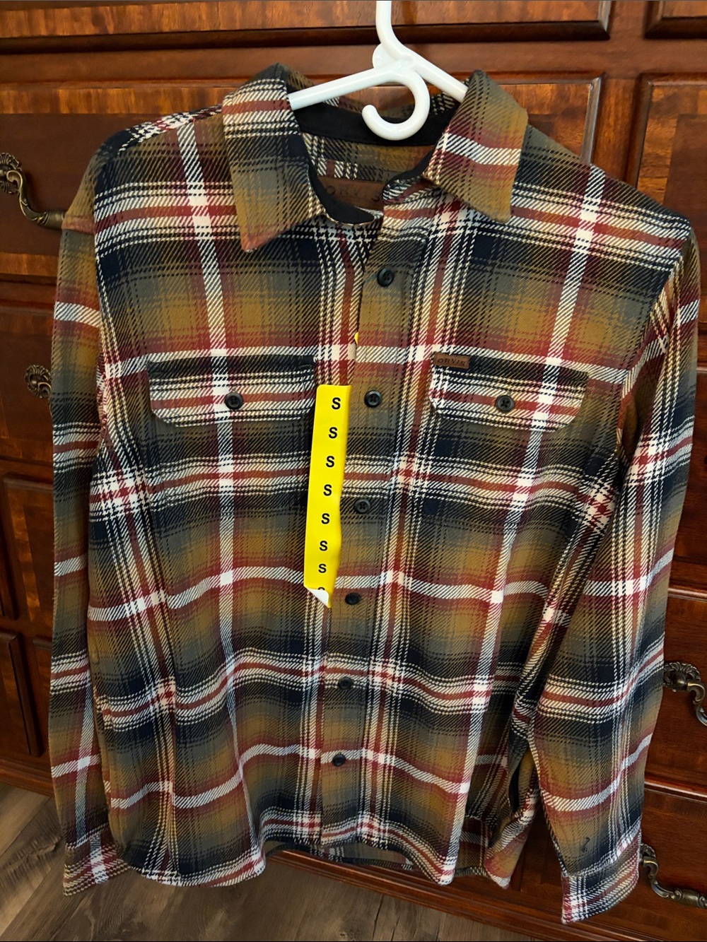 Orvis Multi-Color Plaid Flannel Shirt — Brown, Red & Cream